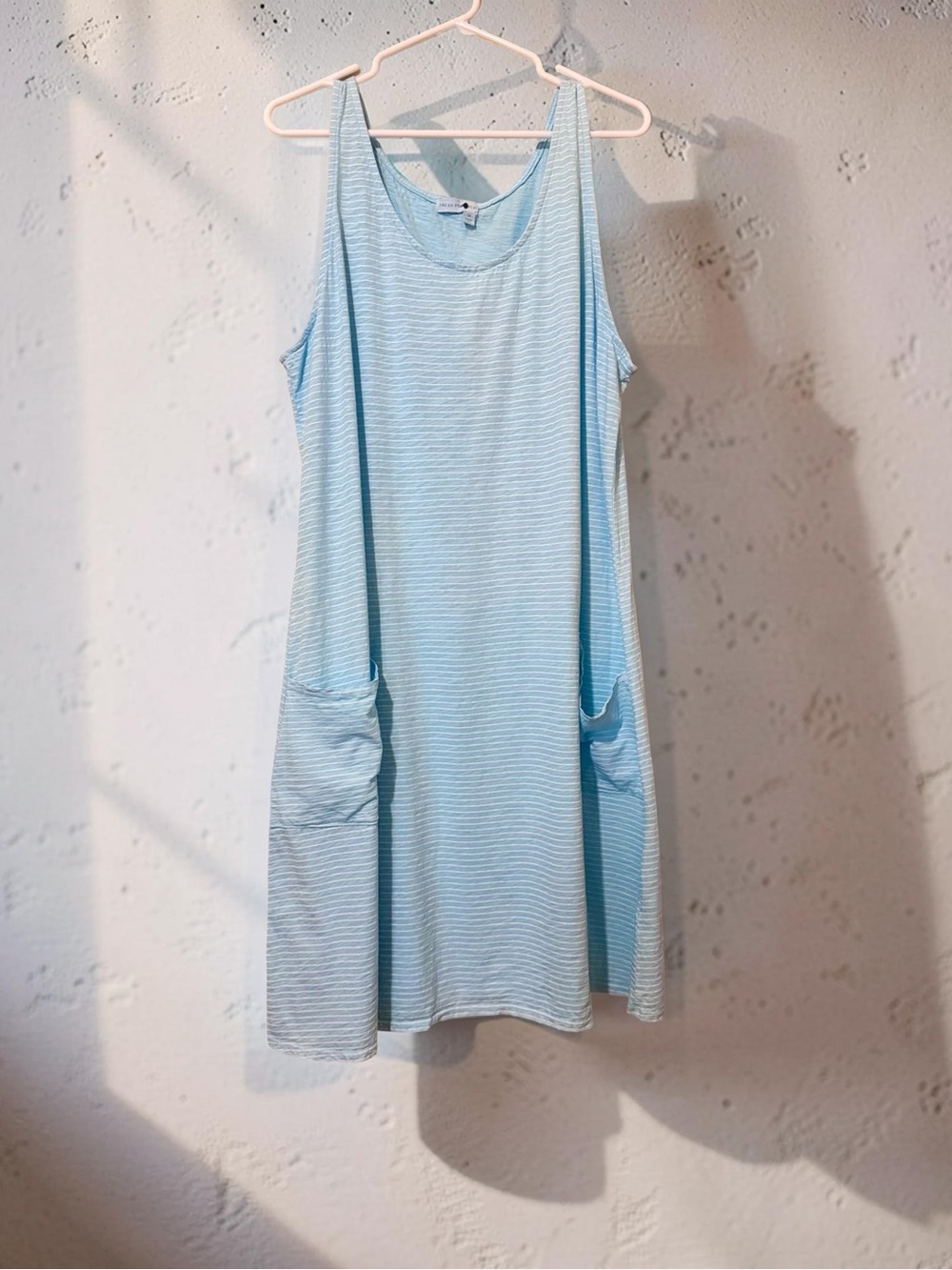 Fresh Produce Light Blue Striped Sleeveless Pocket Swing Dress 2X USA Made